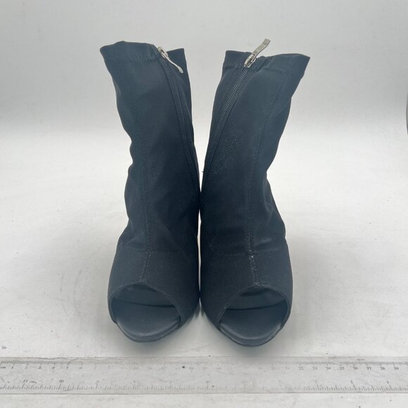 Black Dressy Peep Toe Side Zipper Chunky Heel Slingback Sandals Party Ankle Boot - Picture 2 of 6